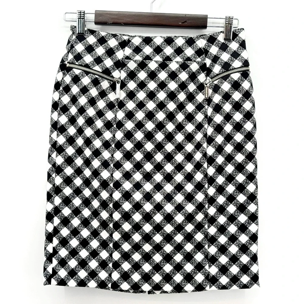 Michael Kors Pencil‎ Skirt Womens 4 Black White Check Zip Accent Excellent